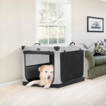 크레이트, 특허받은 조절 가능한 패브릭 커버, 씹기 방지 및 잠금 가능한 메시 문, 방수 베이스 켄넬 실내 그레이 91.4cm(36인치) : 온슈어힐