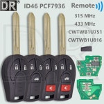 자동차 원격 키 H0561-C993A, DR CWTWB1U751 ID46Chip 315/433MHz, 닛산 X-Trail Versa Micra Rogue Qashqai Sunny : 블루밍바자
