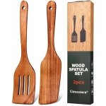 젠스멘 베스트 티크 나무 주걱 세트 무독성 2개 주방 도구 요리용 슬롯형 터너 각진 스퍼 : 씨유리테일