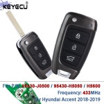 KEYECU P/N: 95430-J0500, 433MHz 칩 없음 OEM PCB 플립 스마트 리모컨 키 포브 현대 엑센트 2018-2019용 : 블루밍바자