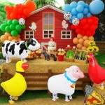 VioraWhite 6pcs 농장 테마 파티 장식 세트에는 걷기 동물 풍선 빨대 식탁보 생일 용품으로 치킨 소 돼지 오리 양 패턴이 포함되어... 