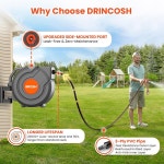 업그레이드된 접이식 정원 호스 5/8인치 x 90피트 헤비 듀티 벽걸이 호스 릴 180 스위벨 자동 슬로우 리턴 길이 잠금 9 패턴 노즐 UV 저항성... 