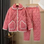 G1631 한겨울 방한 잠옷 깔깔이 세트 홈웨어 우풍 3겹 따뜻한 수면 폭신 여성 : 쿠마네상점