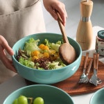 Sweejar 37온스 도자기 서빙 볼 샐러드 파스타 수프, 가족용 7인치 세라믹 세트, 주방용 스태커블 볼, 2세트(청록색) Turquoise 7inch... 