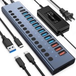 전원이 공급되는 USB 12V/8A 충전 전원 고속 HDD SD/TF 2 카드 QC 어댑터 3 10개 드라이브용 플래시 C 노트북 리더 허브 24W 17포트... 