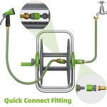 YESTAR 워터 호스 릴 카트, 65-100피트 길이의 5/8인치 호스, 그린 월 장착 정원 호스 카트, 편리한 보관 및 급수를 위한 휴대용 호스 릴... 