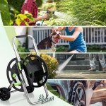 가든 호스 릴 카트, 75-150피트의 5/8인치 호스, 바퀴가 달린 휴대용 호스 릴 카트, 조절 가능한 난간, 퀵 호스 커넥터 포함 Original Black... 