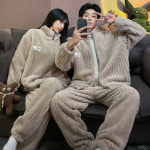 G1632 겨울 후리스 집업잠옷 홈웨어 따뜻한 커플 남녀 두툼한 집들이 신혼부부 : 쿠마네상점