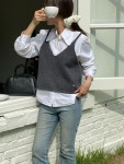 브이넥 니트나시 울혼방 크롭 캐미솔 베스트 뷔스티에 겨울이너 : 아우아AUA