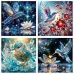 CEUHROG 4팩 벌새 다이아몬드 아트 키트, DIY 버드 페인팅 키트 원형 점, 5D 풀 드릴 및 공예품 Decor14X14인치 G7905 : 솔라워커