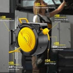 BSMTEK 80FT+6.5FT 접이식 에어 호스 릴 3/8인치 하이브리드 호스 최대 : 씨유리테일
