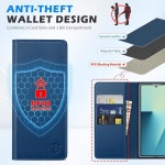 쉴드론 지갑 케이스, 정품 가죽, 폴리오 마그네틱 클로저, 스탠드 기능, RFID 차단 신용카드 홀더, 8.0용 충격 흡수 커버 - 로얄 블루 : 바이그랩
