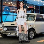 주니어 댄스공연복 화이트 걸그룹댄스 방송 프릴 팔토시 홀터넥 치마 무대의상 오디션 : woodu3