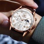 OLEVS 남성용 가죽 아날로그 쿼츠 시계 스타일 - DS-9C 기능이 - 크로노그래프 날짜, 발광 손목시계 드레스 럭셔리 있는 방수, 2871P... 