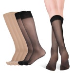 CIATBYYJ 여성용 레이스 무릎 하이 스타킹, 6켤레, 블랙 앤 크림, 사이즈 5-8 : 개포스토어