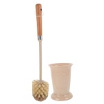 COOLHIYA 나무 손잡이 화장실 청소 브러시 세트 홀더 인체공학적 긴... 및 공중 화장실을 위한 촘촘하고 부드러운 칫솔모를 깊이 청소합니다... 