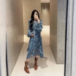 여자 잔플라워 원피스 우아한 긴팔 잔꽃무늬 치마 ACC1029Qx8 : 유한회사 위수노무역