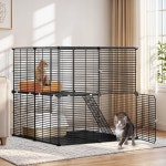 YITAHOME 고양이 케이지 2단 실내 인클로저, 새끼 DIY 반려동물 놀이 울타리 금속 켄넬 1-2마리의 고양이, 흰 족제비, 친칠라, 토끼, 작은 동물... 