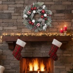 크리스마스 라탄 리스와 볼 장식, 인조 겨울 소나무 가랜드, 실내 벽난로 홈 데코용 걸이형 장식품 : 프라임비즈니스