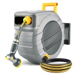 GLAHODEN 호스 릴, 35m 2m, 햇빛 및 서리 저항성, 각 길이, 느린 리턴 시스템, 9가지 기능이 있는 스프레이 노즐 : 클리너팩토리