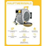 GLAHODEN 호스 릴, 35m 2m, 햇빛 및 서리 저항성, 각 길이, 느린 리턴 시스템, 9가지 기능이 있는 스프레이 노즐 : 클리너팩토리