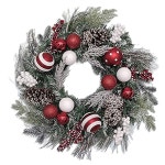 크리스마스 라탄 리스와 볼 장식, 인조 겨울 소나무 가랜드, 리스 장식 야외 트리용 : 라이크미이지몰