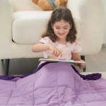 예스쿨 무게 담요(5파운드, 36인치 x 48인치, 보라색) 5세 이상 용 냉각 무거운 담요, 40-60파운드, 프리미엄 유리 구슬이 포함된 통기성 세탁기... 