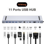 8/11/12-in-1 c형 도크 USB C 허브 3.0 분배기 멀티 포트 어댑터 4K HDMI RJ45 SD/TF VGA PD 노트북 맥북 호환 아이패드 호환 샤오미 호환... 