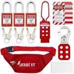 SAFBY Lockout Tagout 포켓 백 잠금 나일론 아웃 로토 3개(레드 10개, 걸쇠 키트, 태그 1-3이 있는 2개, 락아웃 키트) 번호 장치 케이블... 