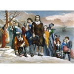 플리머스 록 1620 니더 필그림 매사추세츠주 상륙 리토그래프 1876 큐리어 & 스 포스터 인쇄 (18 x 24) : 수제인