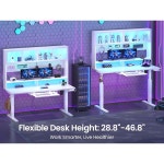 데스크, 높이 조절 가능한 허치 및 페그보드 게이밍 LED 조명이 스탠드업 전원 콘센트, 모니터 선반, 홈 오피스용 키보드 트레이, 흰색 : 니코스쓰리