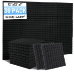 포커스 사운드 36팩 벽용 방음 폼 패널, 12인치 X 1인치 피라미드 음향 패널 고밀도 소음 감소 사무실 스튜디오 게임용 벽 패널(블랙) 1 x 12 x... 