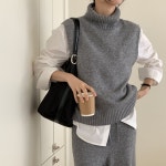 (국내제작) 울 홀가 터틀 폴라 니트 베스트 조끼 (울50%) : 바비탐탐