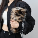 H6881 플러시 겨울 숏헤어 은장체인 미니백 숄더백 퍼 토트백 레오파드 털가방(3/C) : ROSY CABINET