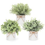 농가 아연 도금 금속 냄비 테이블 중앙 장식의 음코노 가짜 식물, 선반 실내 식당 사무실용 화분 인공 식물 3팩 유칼립투스 Grey Mini - 2.36... 