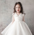 여아 아동 키즈 유아 돌아기 화동 결혼식 하객룩 포단추 공주 드레스 : 사이버1
