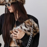 H6881 플러시 겨울 숏헤어 은장체인 미니백 숄더백 퍼 토트백 레오파드 털가방(3/C) : ROSY CABINET