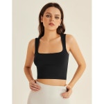 여성 로몬 네모 스퀘어 넥 스트래피 탱크 탑 여름 나시 크롭 심리스 외출 1-blue X-Small : 보석함3