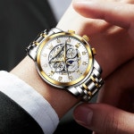 OLEVS 남성 자동 시계 스켈레톤 다이아몬드 럭셔리 기계식 셀프 와인딩 드레스 손목 방수 발광 1 G6721: Black band & Bla : 레몬스토리2