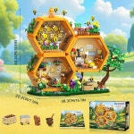 인순 농장 꿀벌 집 건물 조명 세트, 꽃 식물 동물이 있는 1704PCS 꿀 캐빈 블록 키트, 트리하우스 건설 모델 홈 데코, 성인 소년 소녀를 위한... 