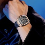 OLEVS 남성 자동 시계 다이아몬드 골격 기계 오리지널 럭셔리 셀프 와인딩 달 페이즈 캘린더 남성용 방수 손목시계 1 G6016: Black band... 