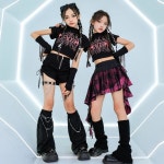 여아용  재즈 댄스 코스튬 블랙 태슬 상의 힙합 반바지 스커트 의상  공연 의류 콘서트 무대 착용 : 부흥종합상사