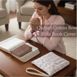 지퍼가 달린 길프롭 성경책 슬리브 11인치 x 9인치 패딩 보호대 세탁 가능한 퀼트 책 커버 핑크 보우 프린트 파우치와 손잡이 포켓 기독교... 