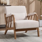 ANJ 미드 센추리 모던 액센트 의자 거실 의자, 나무 프레임과 룸바 베개, 침실용 덮개가 있는 암체어 1PCS Beige : 위드미AD