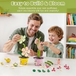 음악이 있는 EWED 플라워 빌딩 , 플라워스 식물 블록 세트 키트, 할로윈 생일 감사 선물 디어, 가정용 기숙사 룸 책상 장식, 5세 6세 7세 8명... 