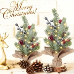 화이신 미니 크리스마스 트리 12인치 몰려든 테이블탑 트리, 조명이 켜진 스노우 프로스트 솔방울 겨울 장식 실내 사무실 침실 주방... 