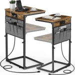 엔드 테이블 2종 세트, 소파용 작은 사이드 테이블, 조절 가능한 높이 소파 거실용 슬라이드 언더 TV 트레이 침실, 베드사이드, : 위드미AD