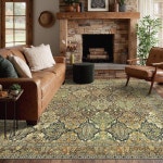 거실용 제니모 3x5 영역 러그, 세탁기 세탁이 가능한 논슬립 빈티지 침실용 로우 파일 경량 샤닐 프린트 식당, 홈 오피스, 브론즈 올리브 : 위드미AD