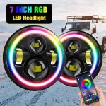 LJ로직스 | 2PCS 7 인치 라운드 APP 제어 자동차 LED 헤드 라이트 RGB 헤일로 링 천사 눈 오프로드 H13 H4 LED 램프 랭글러 할리 Jk Tj Lj : 프린스타62