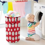 빨간색과 흰색 물방울무늬 세탁 바구니 손잡이가 있는 대용량 옷 접이식 및 휴대용 보관 기숙사용 : 지니몰-1